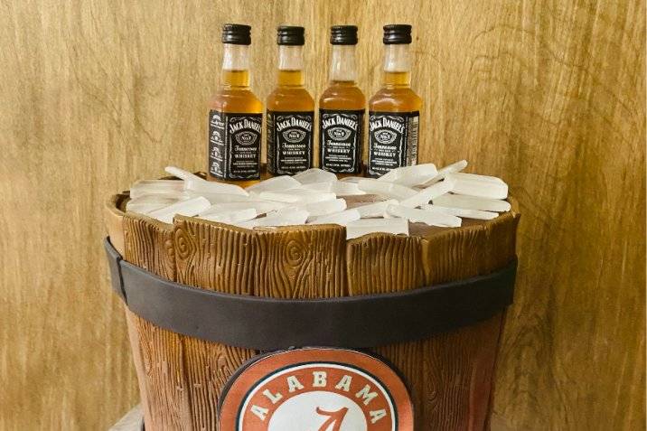 Whiskey barrell groom's cake