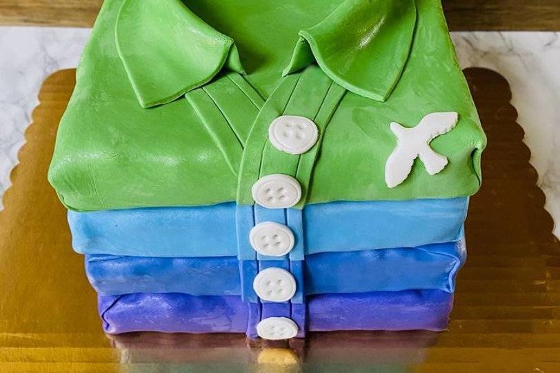 Stacked shirts groom's cake