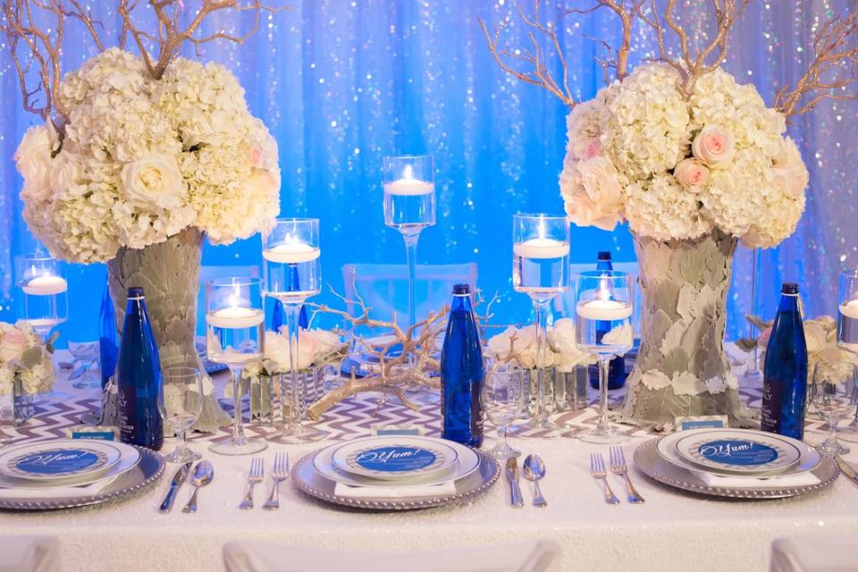 Cobalt and silver tablescape