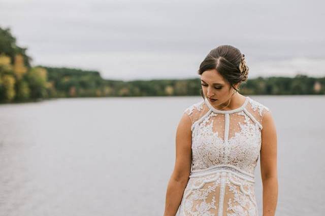 Sleeveless, lace wedding dress