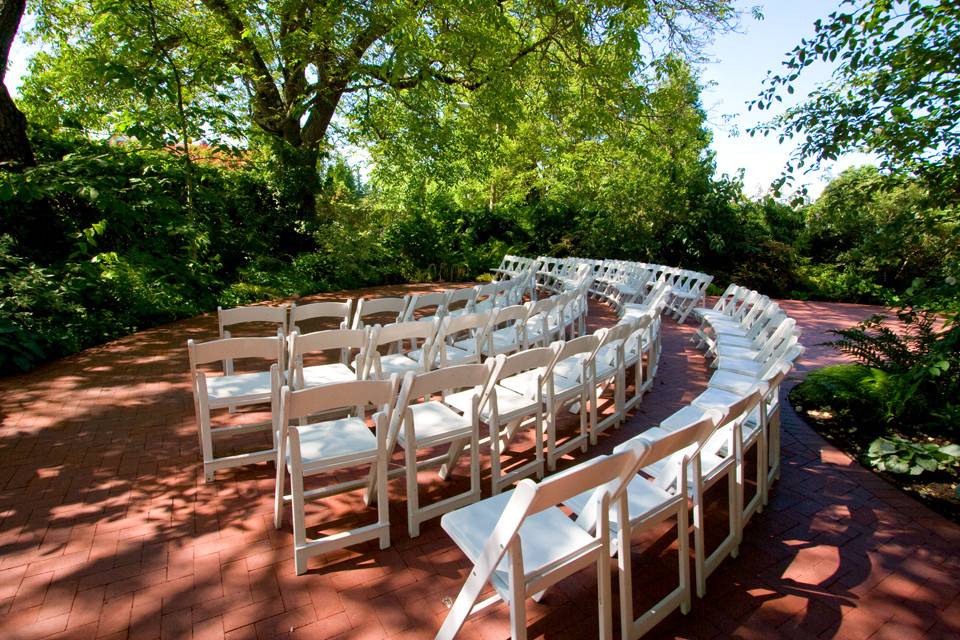 Ceremony chairs in the Administrator's House Yard at McMenamins Edgefield