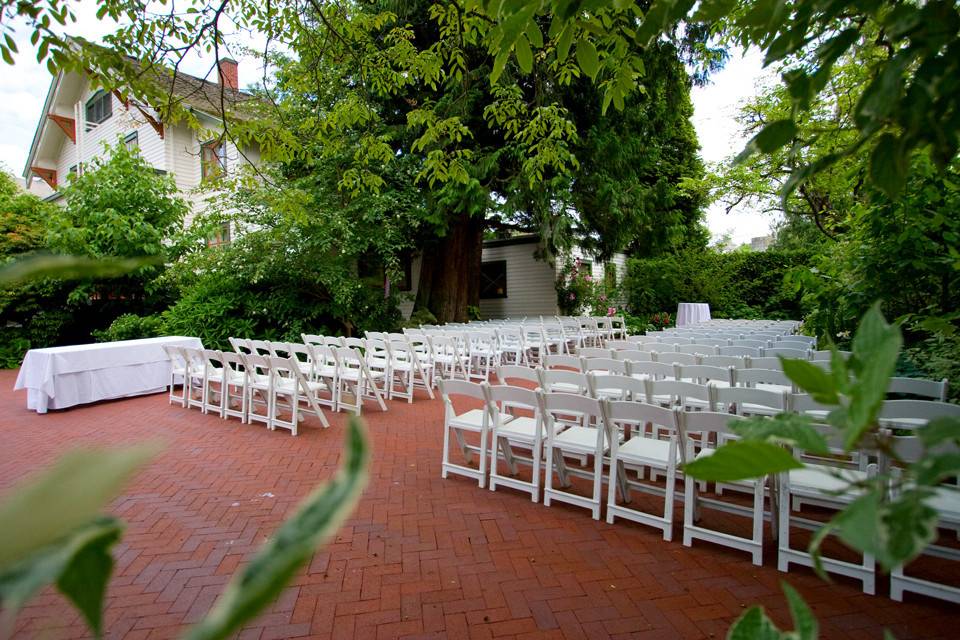 Ceremony set in the Administrator's House Yard at McMenamins Edgefield
