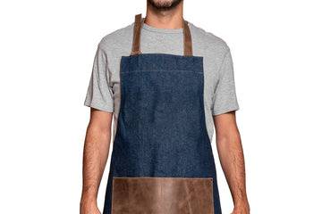 Blue and leather apron