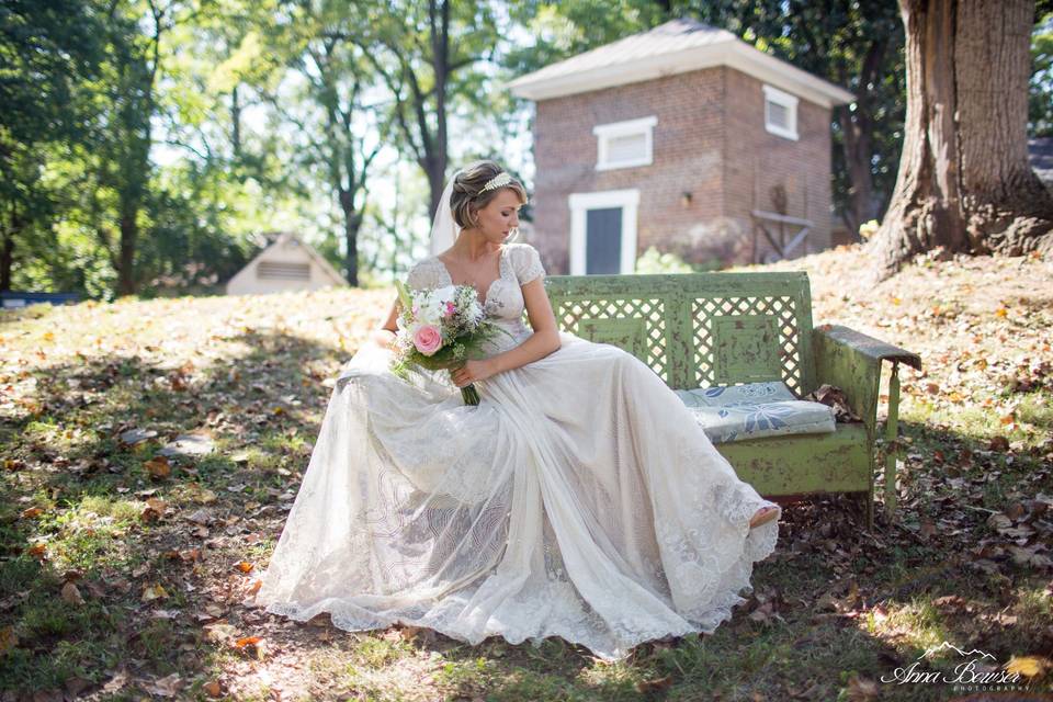 The bride holding her bouquet