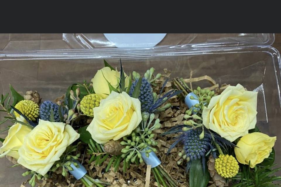 Blue and Yellow Boutonnières