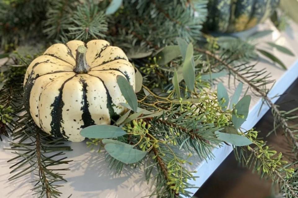 Evergreen and Pumpkin Decor