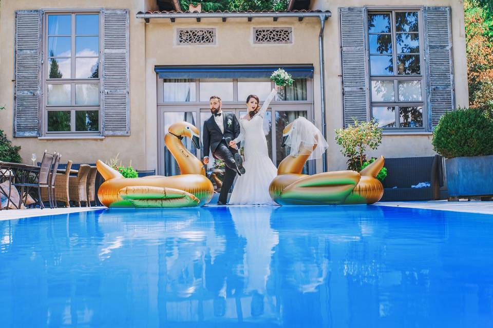 Couple by pool