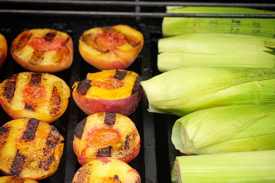 Grilled peaches and corn