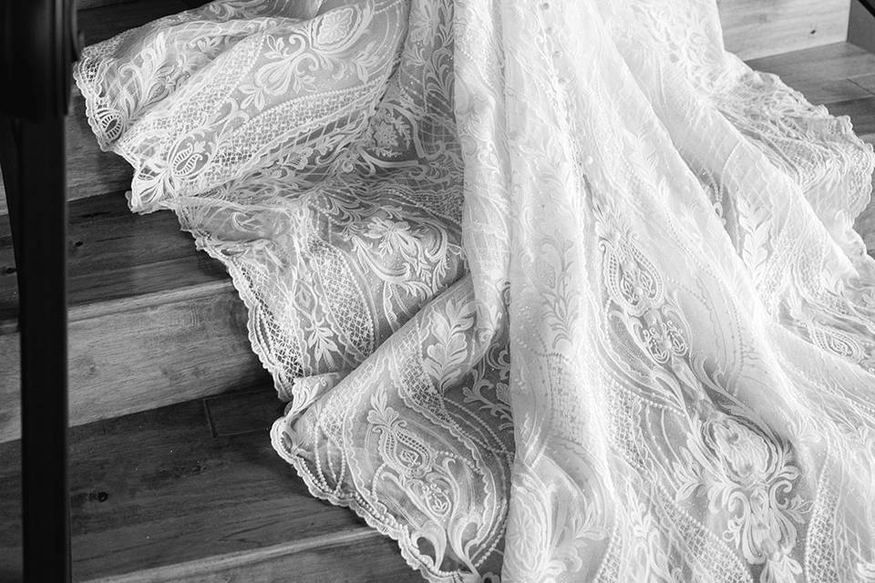 Wedding gown on stairs