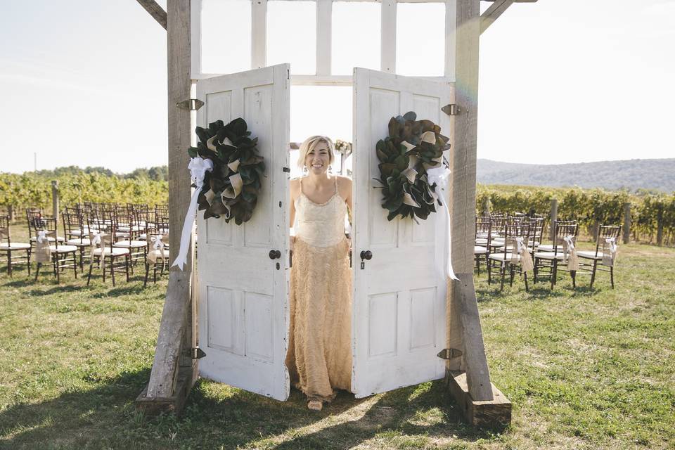 Bride going through the doors