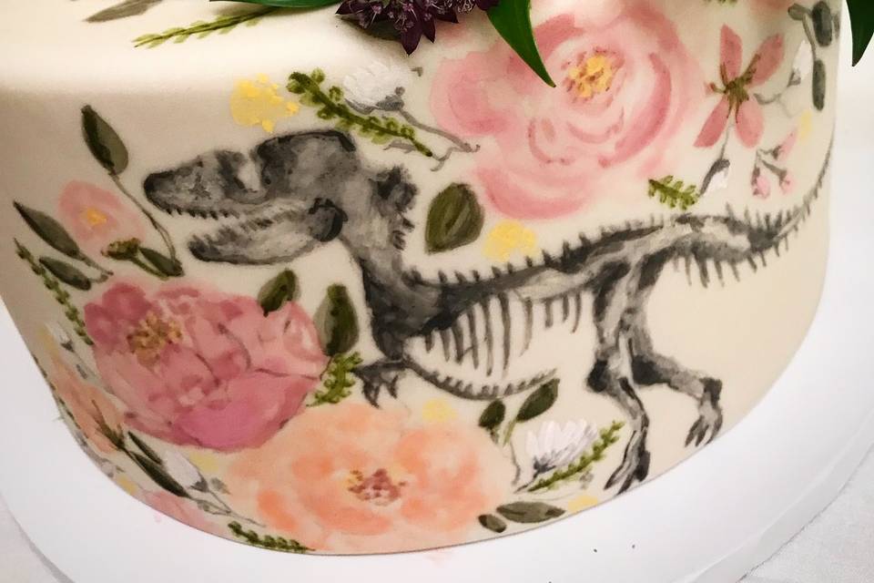 Hand painted dino & florals
