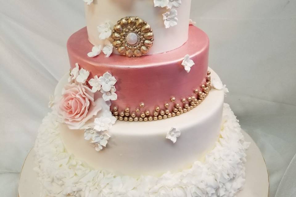 Pink and white wedding cake