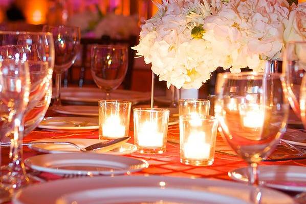Tables setup with flower centerpiece