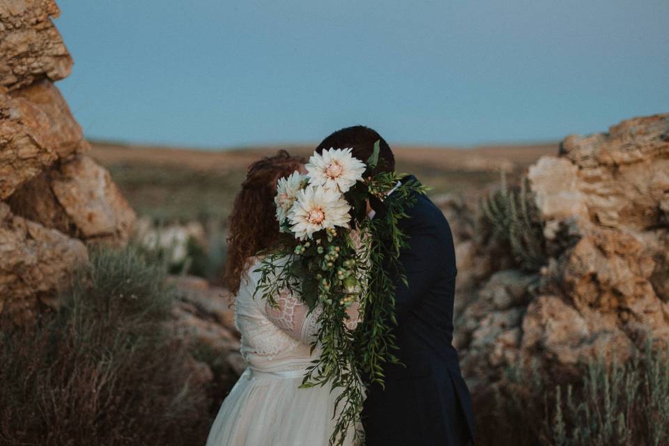 Behind the bouquet
