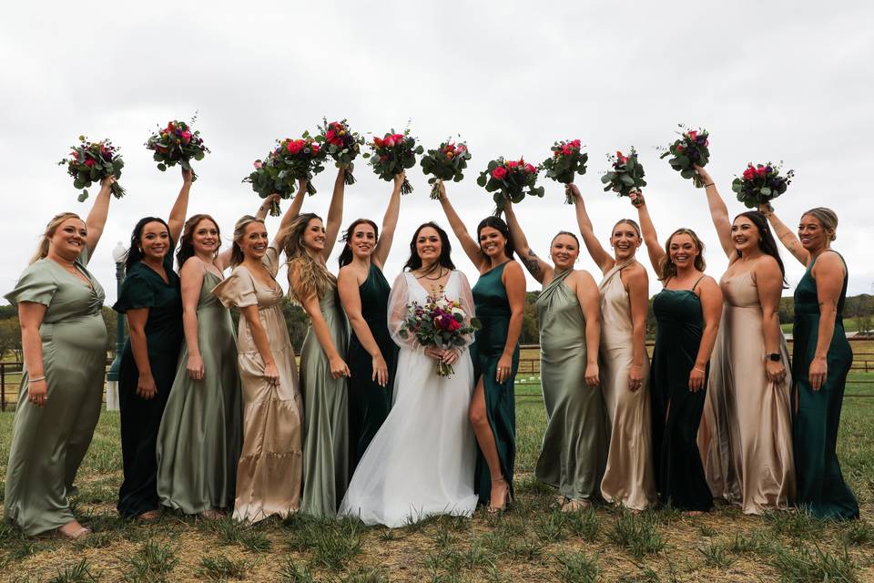 The bride + bridesmaids