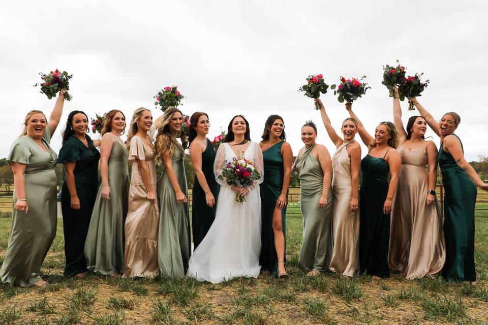 The bride + bridesmaids