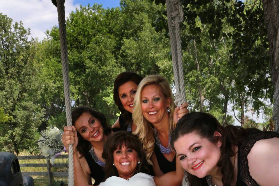 The bride and her bridesmaids