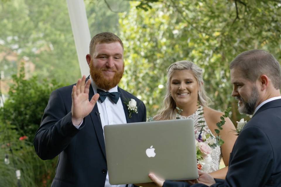 Bride and Groom on zoom