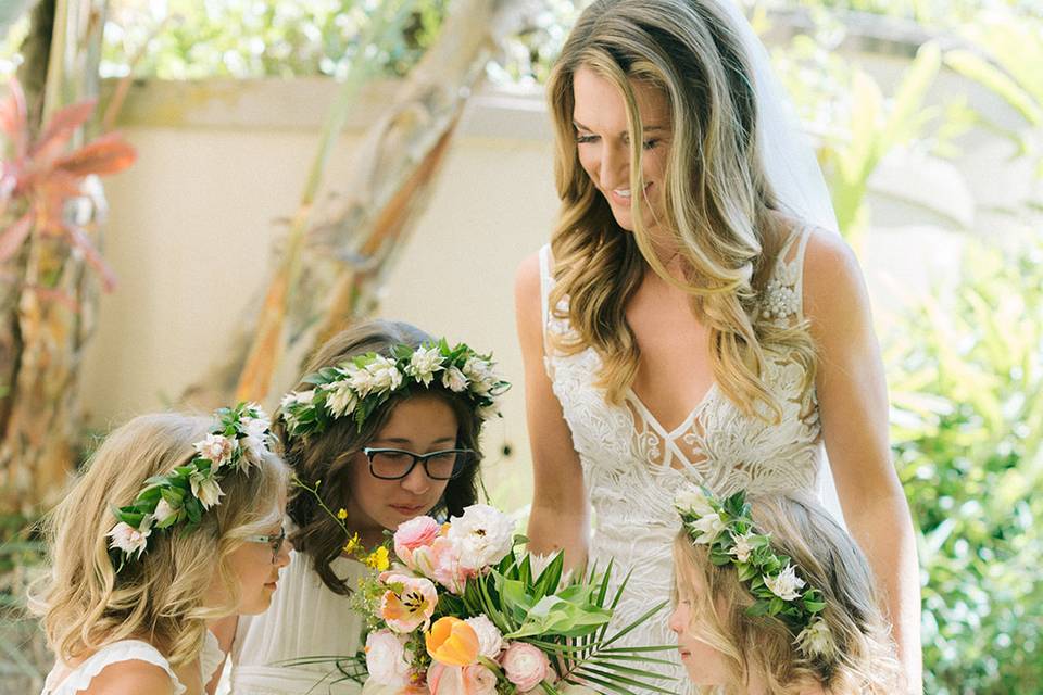 Bride and her flower girls