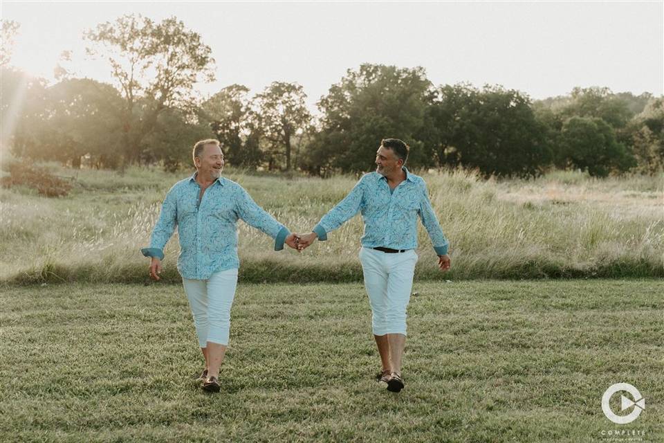 Holding hands in the flowers