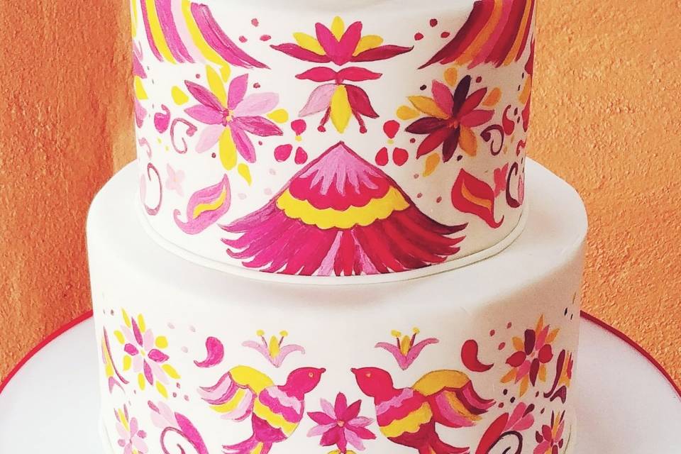 Mexican folk art fondant cake