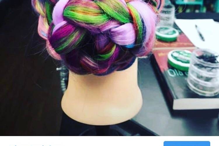 Fun braided colorful bun!