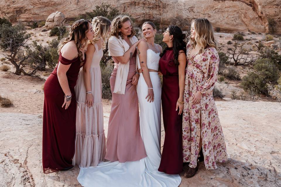 Bridesmaids and bride