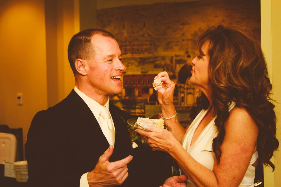 Cutting the cake.