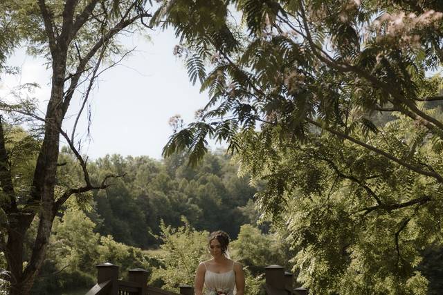 Bride crossing bridge