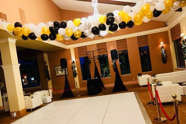 Black, yellow, and white ballons