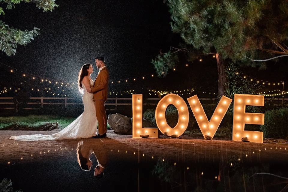 Jumbo LOVE sign in lights