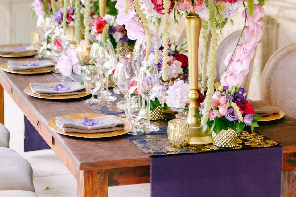 Purple Red and Gold Table