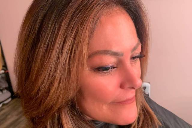 Sleek hair and simple makeup