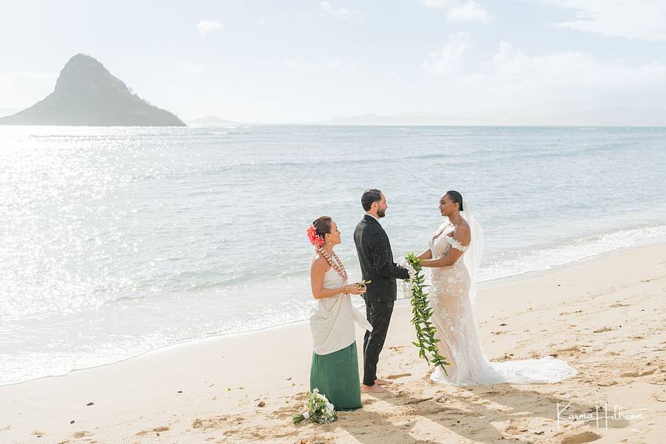 Newlyweds on beach