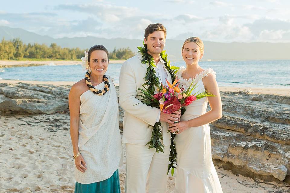 Newlyweds on beach