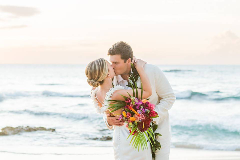 Newlyweds on beach