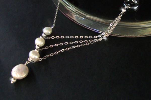 Freshwater Pearls Bridal Necklace - Handmade Sterling Silver Jewelry