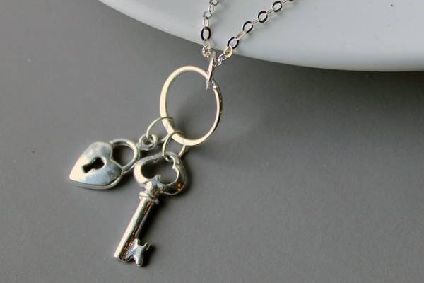 Sterling Silver Heart Lock and Key Charm Necklace