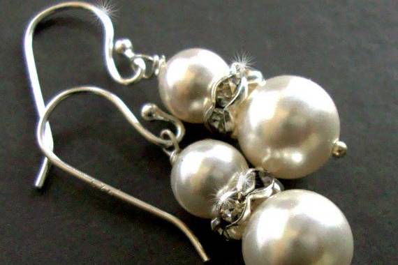 Sterling Silver Jewelry, Bridal Pearl Earrings