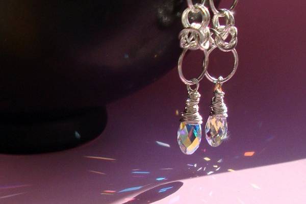 Swarovski Crystal Sterling Silver Wire Wrapped Earrings, choice of gem stones