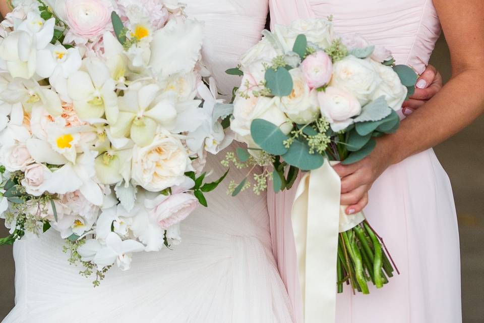 Bride with one of her bridal entourage