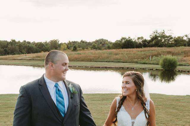 Bride and Groom Near Lake