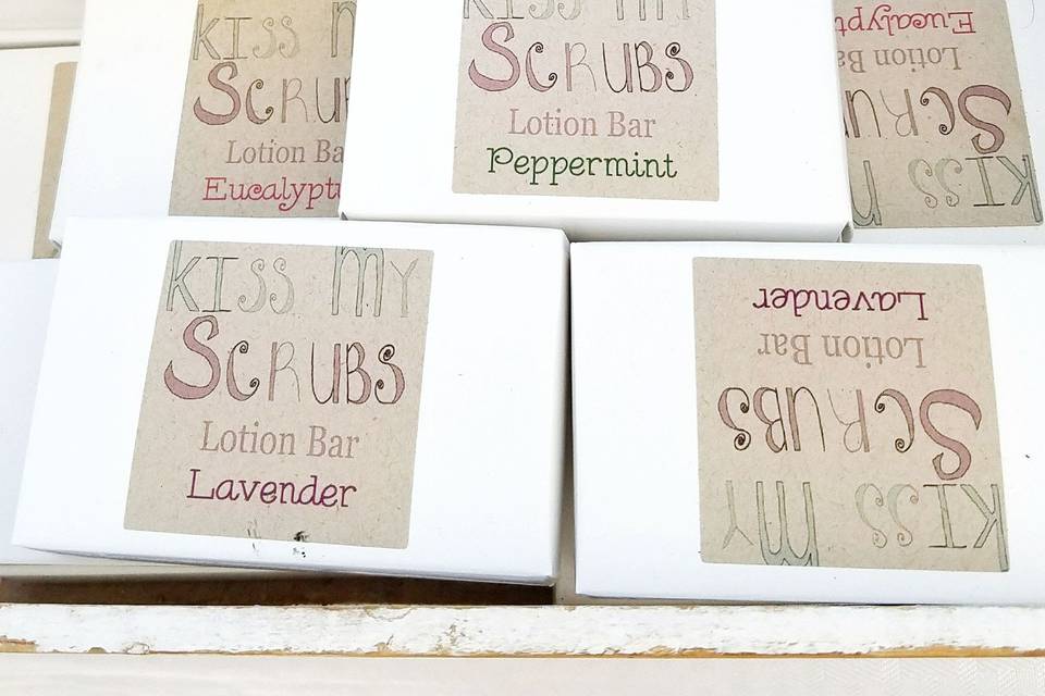 Lotion bars! These aren't soap. I have to put that out there right away. These little miracles are made with beeswax, shea butter, tapioca powder, some essential oil, and an herbal infused grapeseed oil. The oil is infused with comfrey leaf, goldenrod, dandelion, and chamomile. Scents include peppermint, rosemary, eucalyptus, and lavender. Boxes are either white or kraft brown and the labels can be customized with your wording or artwork. Scents outside of the normally offered 4 may also be accommodated.