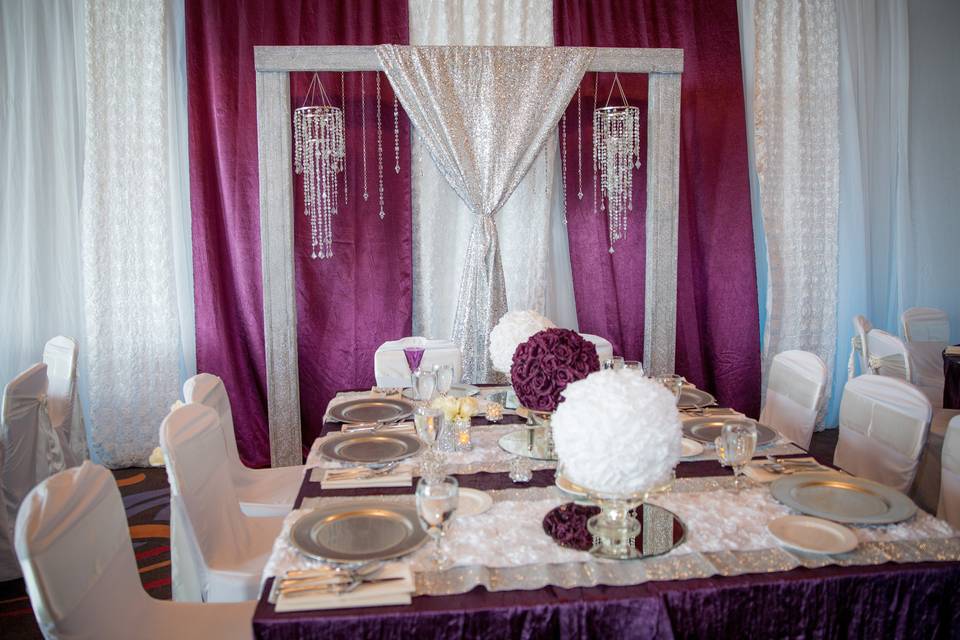 Table setup with flower centerpiece