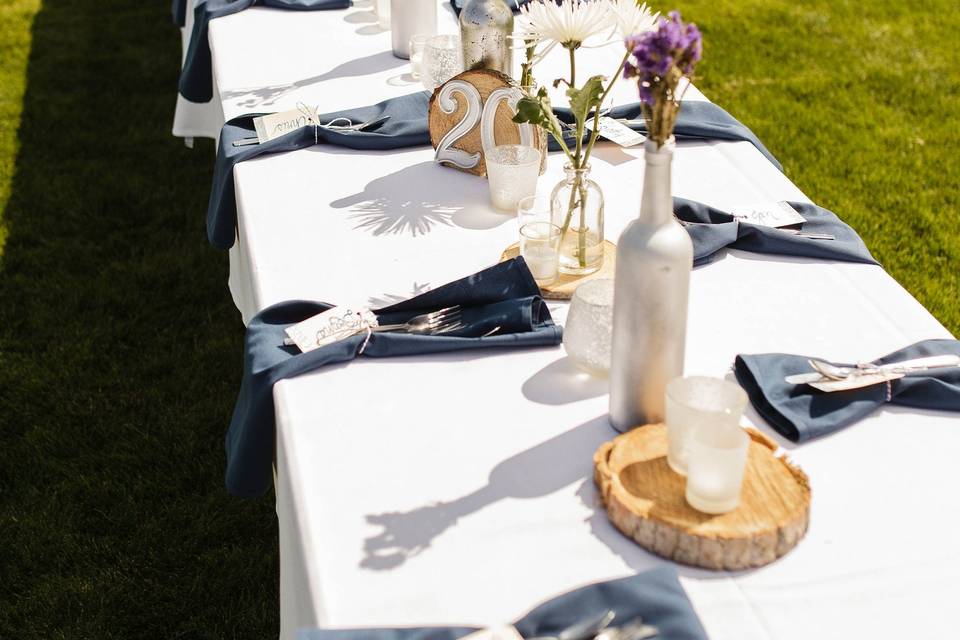 Table setup with flower centerpiece