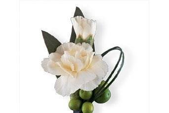 White Mini Carnations and Green Hypericum Berries. Perfect for Prom!