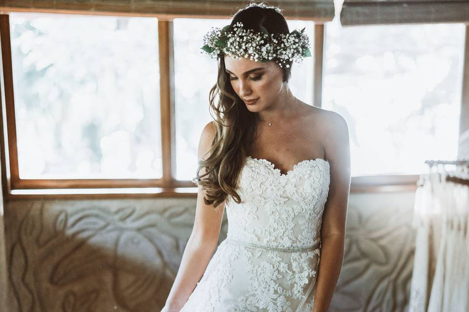 Bridal gown and flower crown