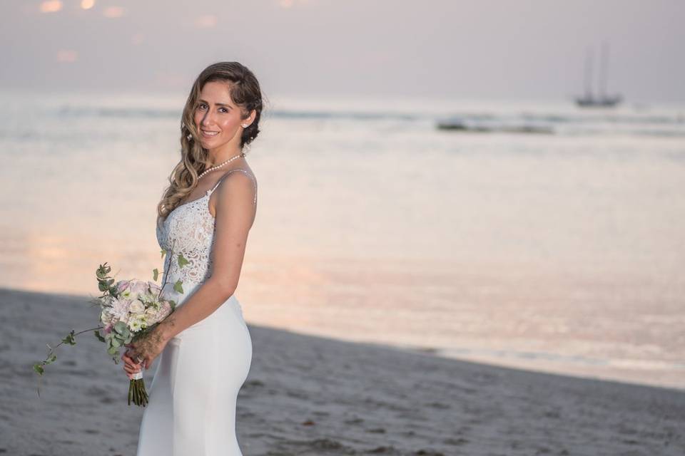 Bride by the beach