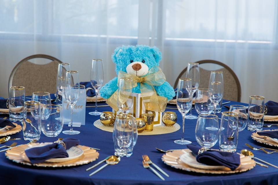 Blue teddy bear centerpiece