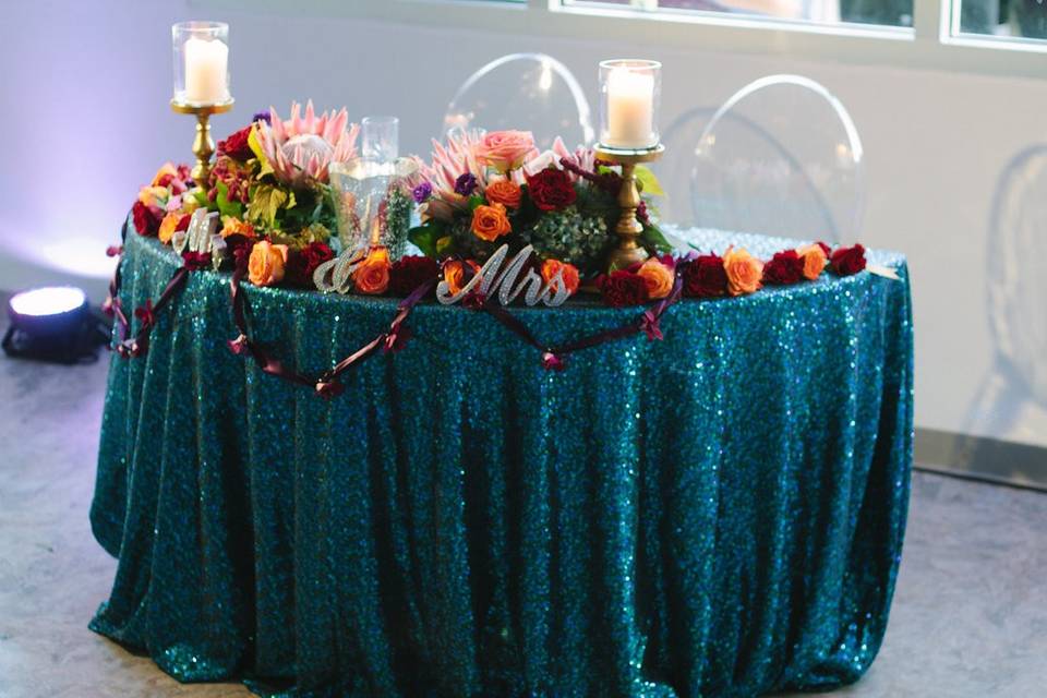 Baby blue & Gold guest table